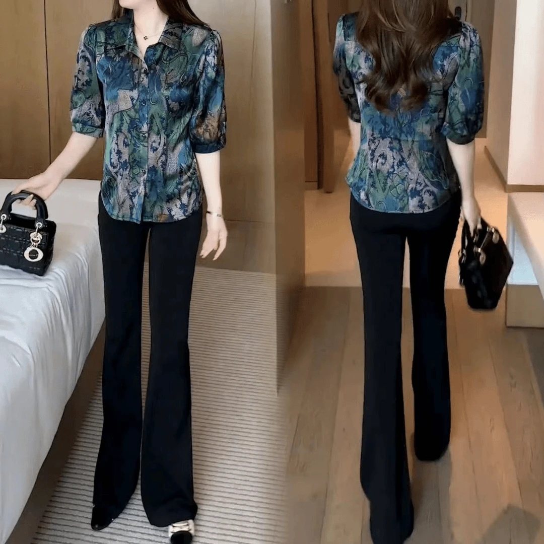 夏季穿搭印花衬衫时尚百搭洋气气质显瘦休闲上衣遮肚减龄碎花衬衣