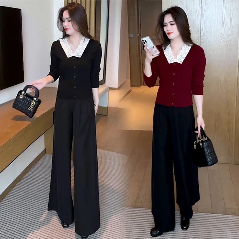 秋冬显瘦T恤小众设计感V领蕾丝时尚减龄针织毛衣上衣