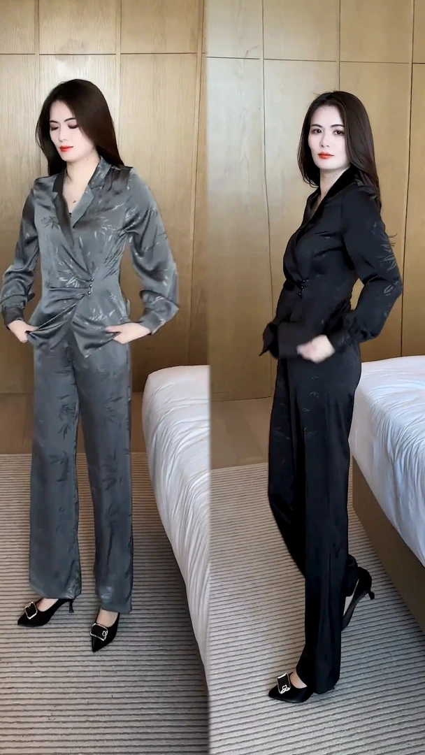 早秋新款西装领时尚穿搭气质休闲显瘦减龄套装宽松