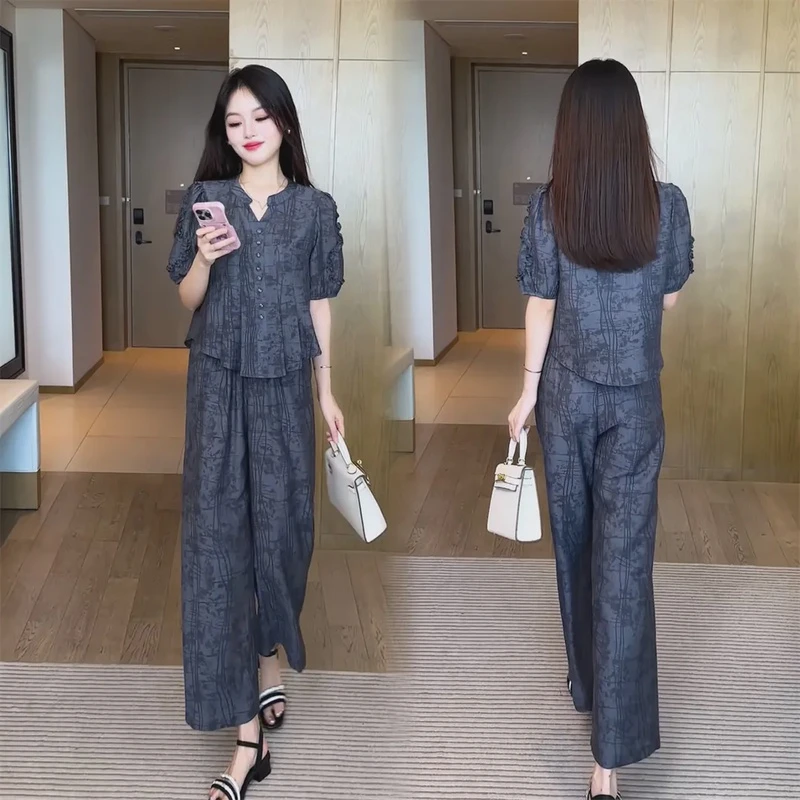 短袖大码显瘦气质洋气时尚休闲夏季套装减龄韩版遮肚小个子网红