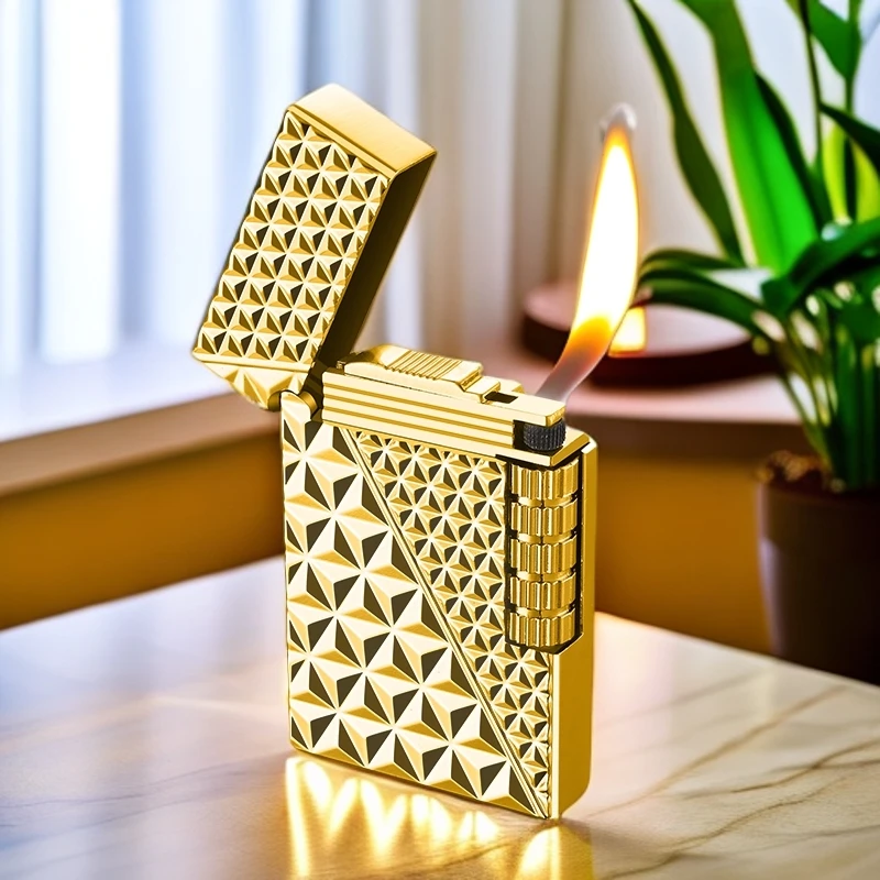 斜火超薄朗声打火机钻石纹电镀系列金属充气轻奢高档礼品生日礼物