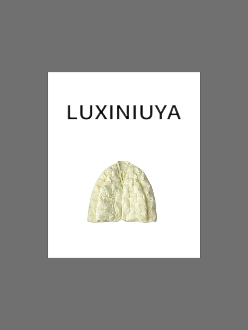 【LUXINIUYA】暗香砚 90白鸭羽绒服V领拼接刺绣重工外套CX2303