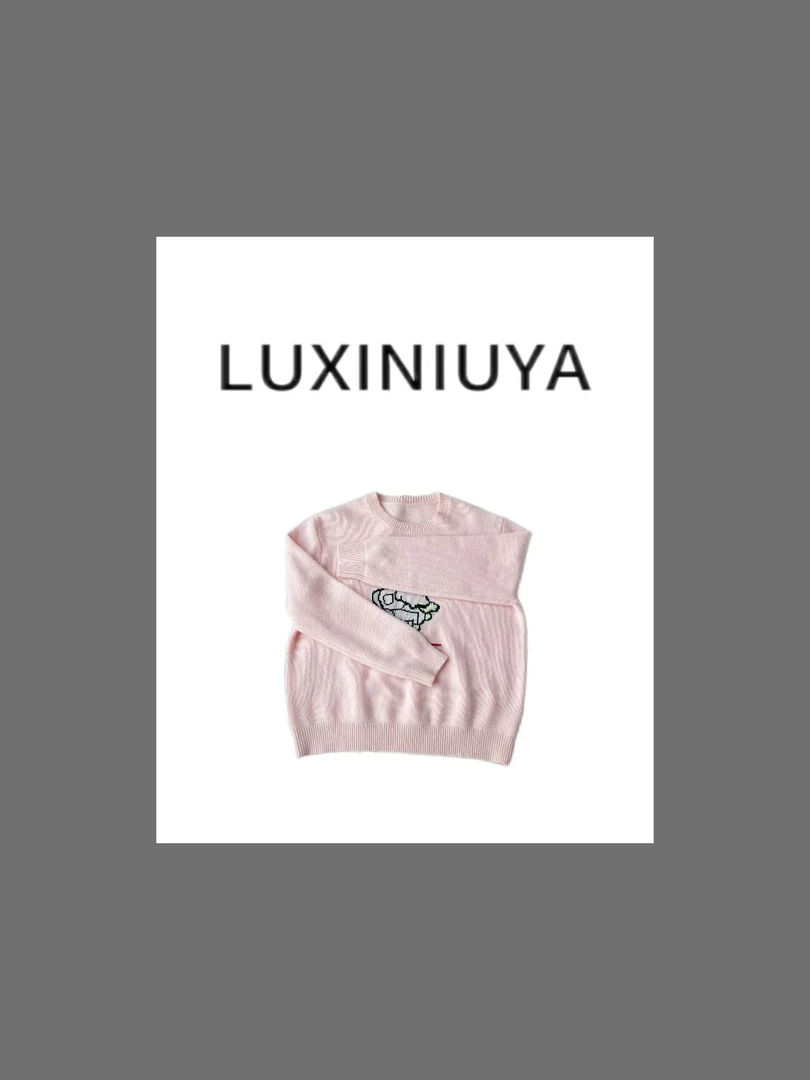 【LUXINIUYA】发财鸭  刺绣小鸭针织毛衣可爱宽松上衣#CX2301