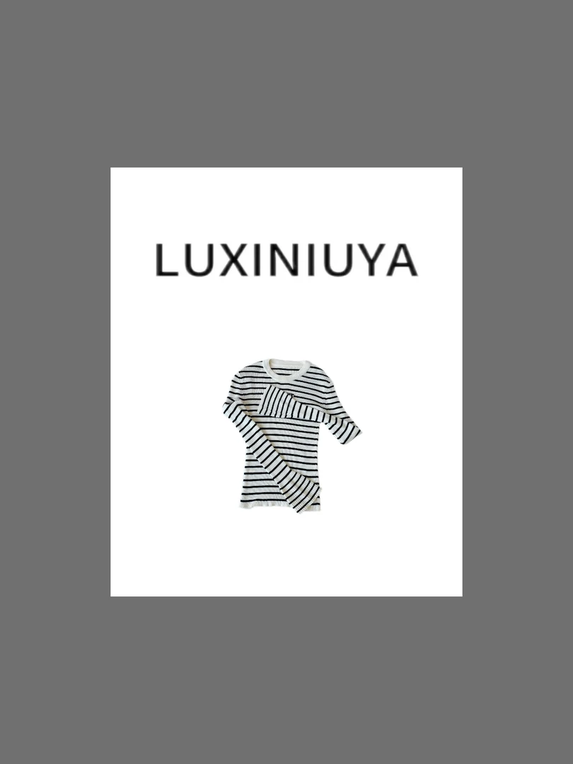 【LUXINIUYA】 条纹控  人手一件字母条纹针织打底衫#CX22582
