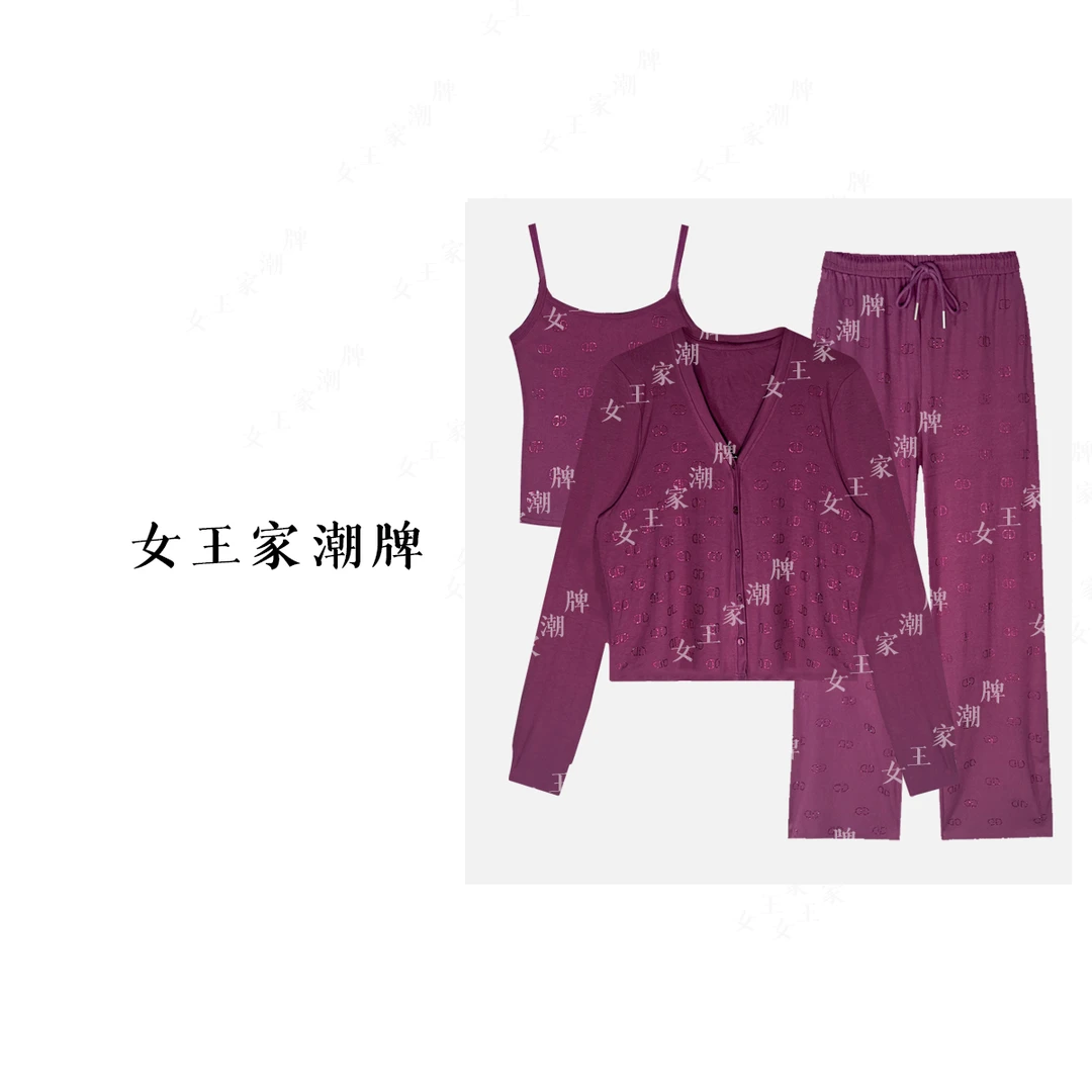 女王家潮牌 蔓越莓紫色烫钻显瘦三件套25年秋款时尚套装轻奢高级