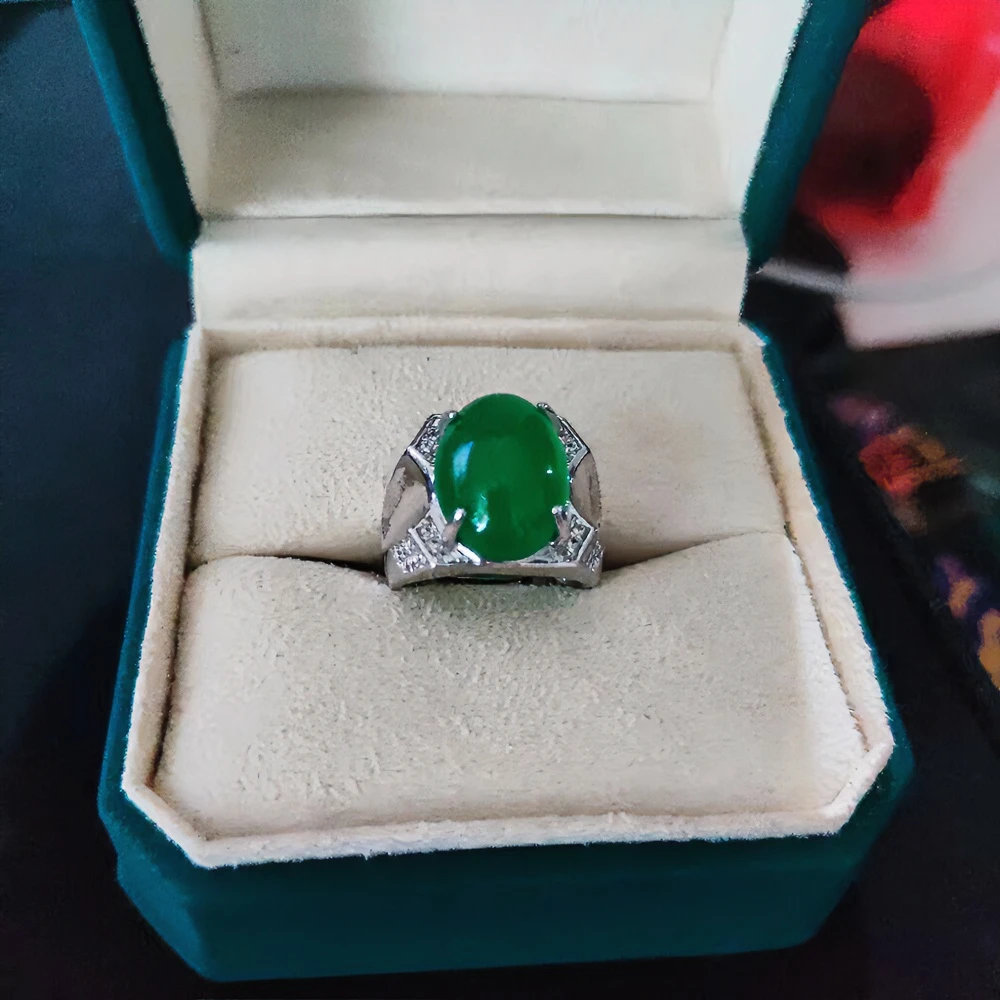 【蒋总甄选】一代经典/天然玉石/满绿蛋面男戒