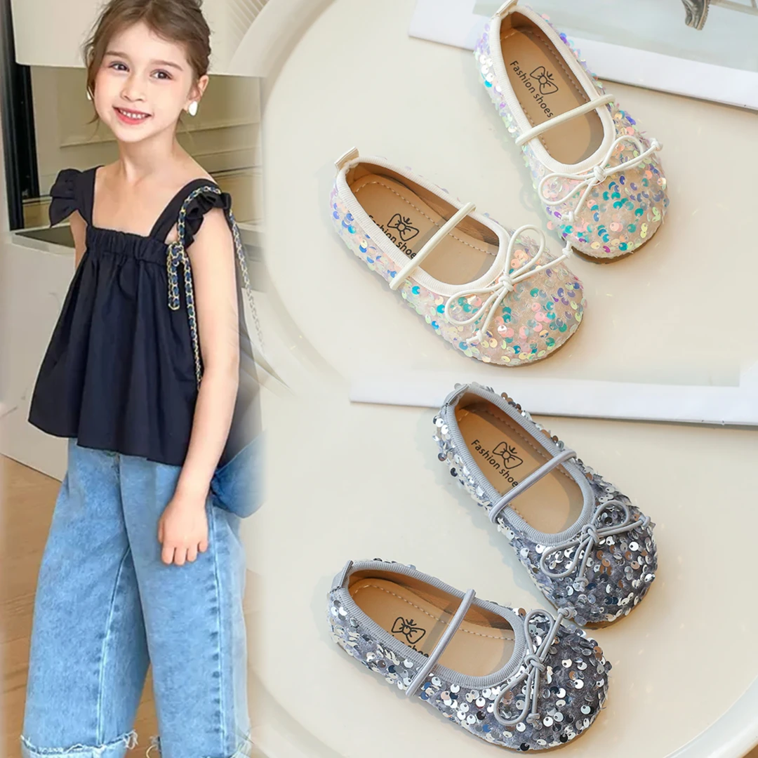 女童公主鞋春秋新款时尚一脚蹬宝宝浅口豆豆鞋小女孩演出舞蹈皮鞋