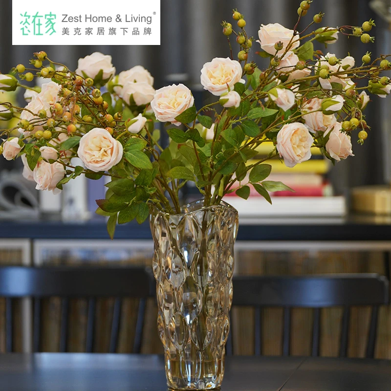 恣在家【晨曦】香槟玫瑰装饰花仿真花客厅高档摆件花瓶美克美家同款
