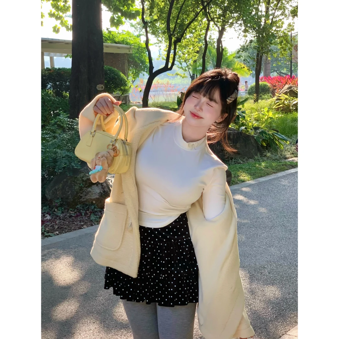 MengFairy 清清【淡奶油】收腰显瘦半高领弹力打底上衣 雅丹 3669