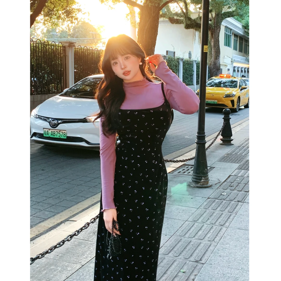 MengFairy清清【韩国欧尼 吊带裙】韩系连衣裙冬丝绒吊带裙套装4191