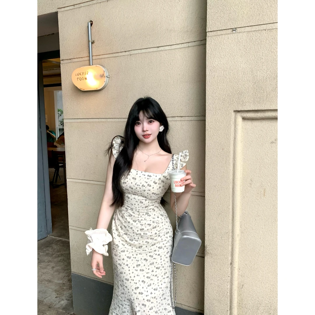 清清萌面侠芝士【繁花入夏】收腰碎花鱼尾长裙2757M