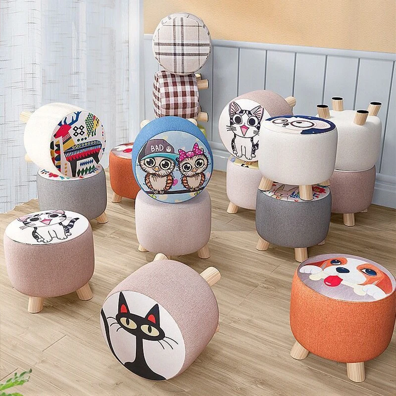 儿童广告礼品凳订制LOGO矮凳卡通小板凳客厅家用赠品布艺木换鞋凳