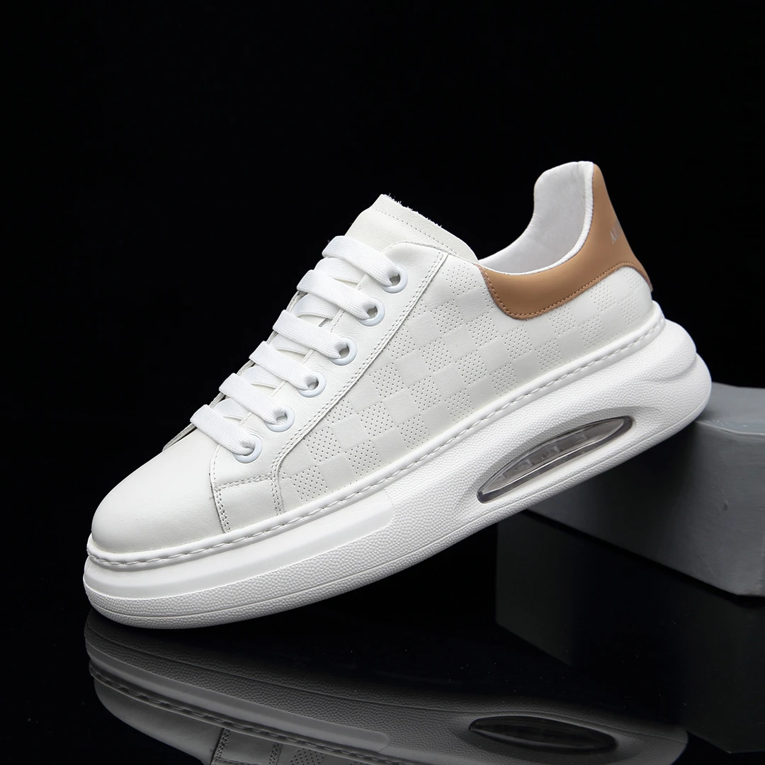 2024春夏新款厚底小白鞋牛皮百搭男士休闲鞋