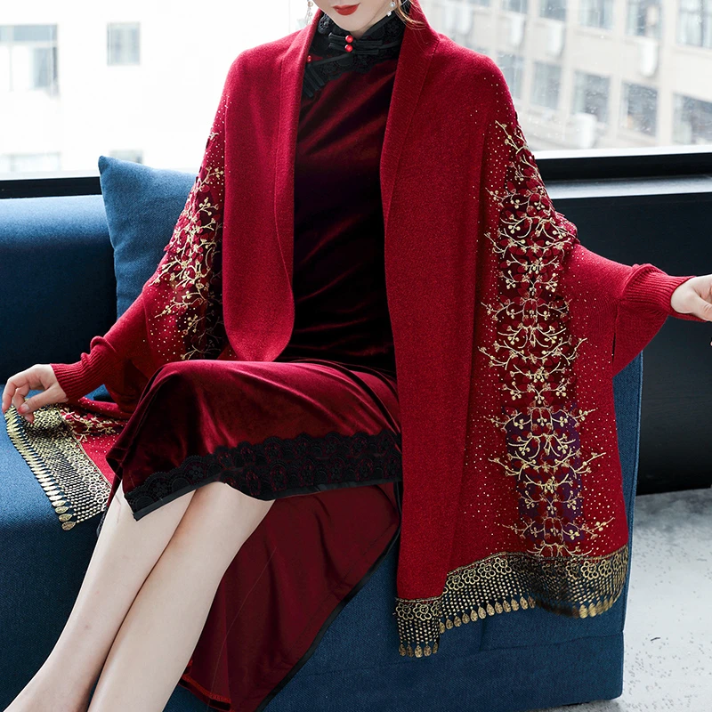 妈妈结婚礼服婚宴装喜婆婆春秋款外套旗袍披肩斗篷外搭