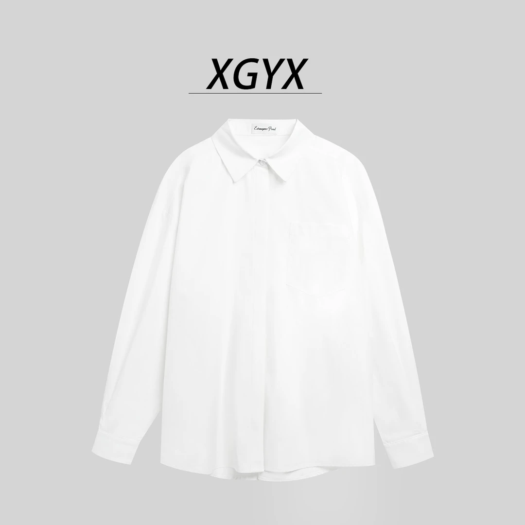 【罗加刺绣】24款四季款长袖宽松白色轻奢气质百搭衬衣2008