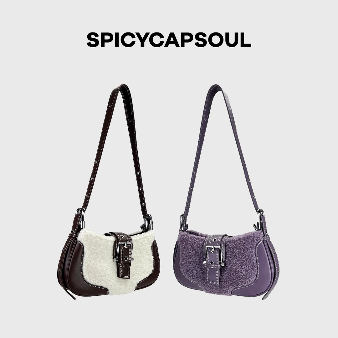 【毛茸茸】SpicyCapSoul原创小众斜挎包单肩包甜酷毛毛机车马鞍包