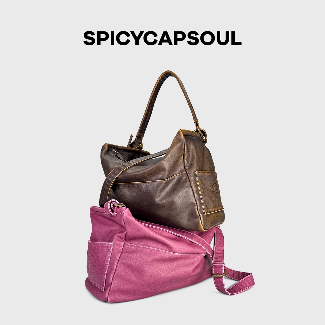 【方糖蔷薇】SpicyCapSoul原创高级成衣水洗皮革复古吐司包包斜挎包