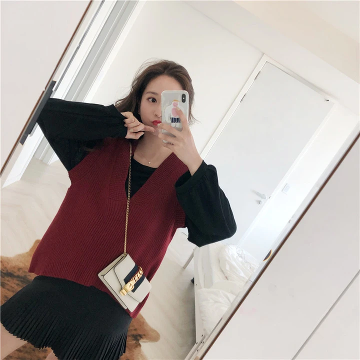 肉完ROUWANBABY180824实用搭配单品针织V领马甲秋装女2021新款