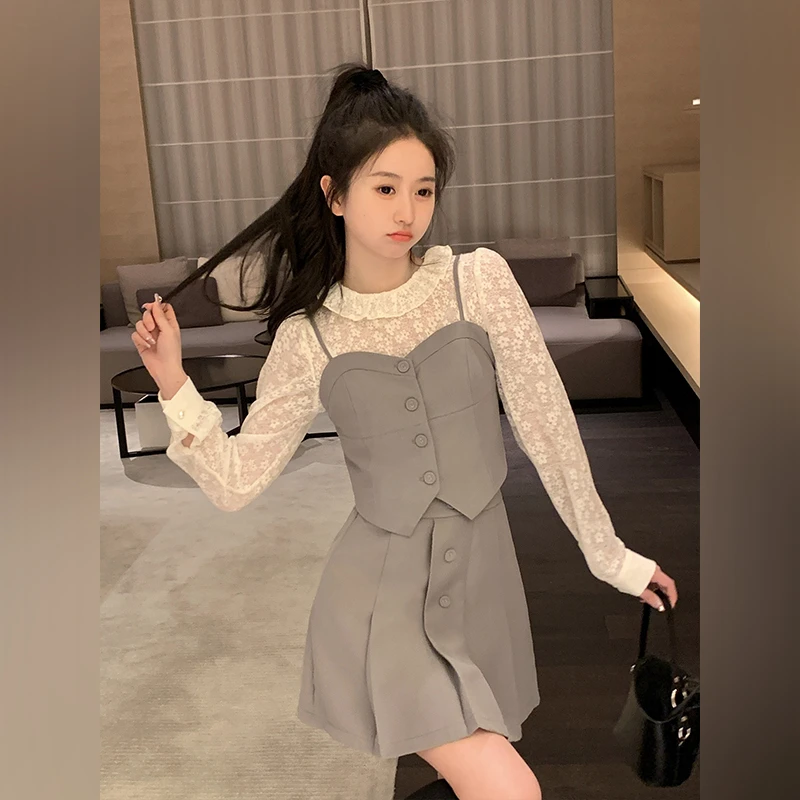 肉完ROUWANBABY2025春装英伦学院风韩剧西装裙早春套装小个子