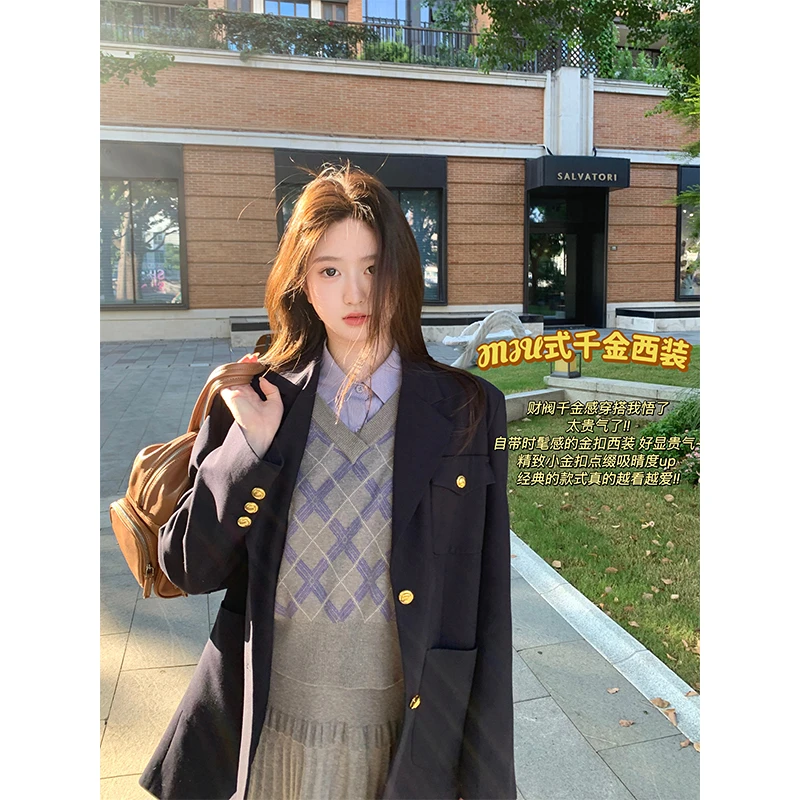 肉完 MIU式千金西装｜复古金扣富家财阀时髦英伦学院风西服外套