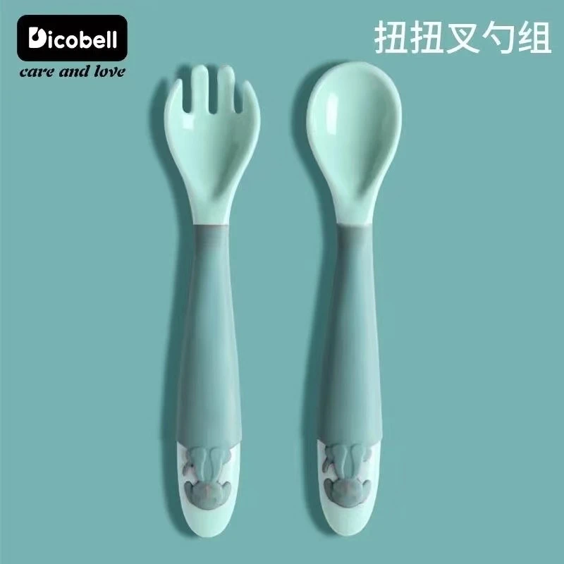 Dicobell/迪可贝儿婴儿勺子硅胶0-1岁扭趣叉勺学吃饭勺子学习训练