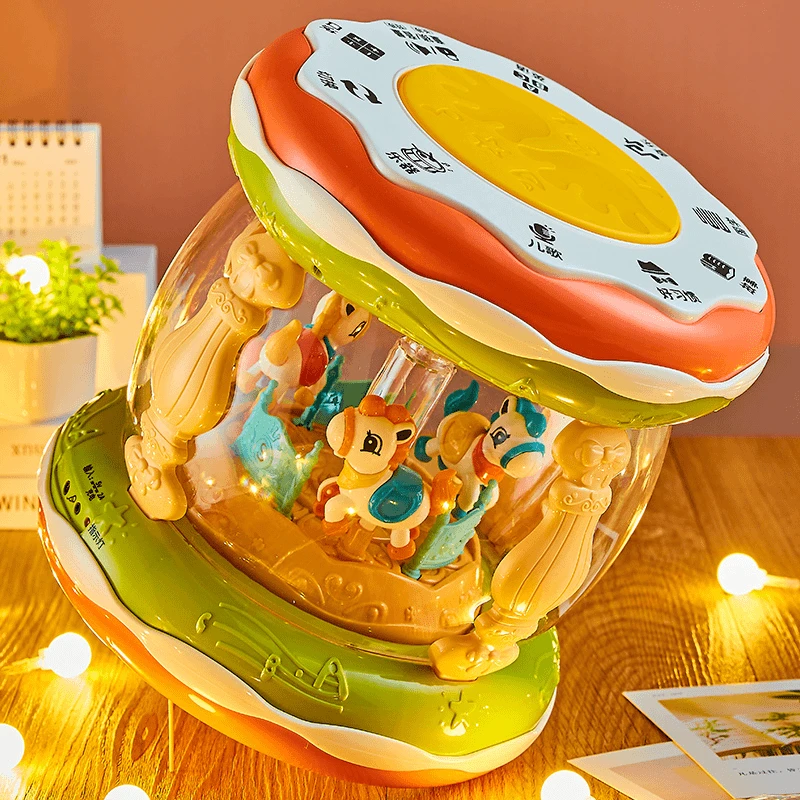 October/怀胎十月婴儿音乐拍拍鼓玩具宝宝益智早教旋转木马手拍鼓