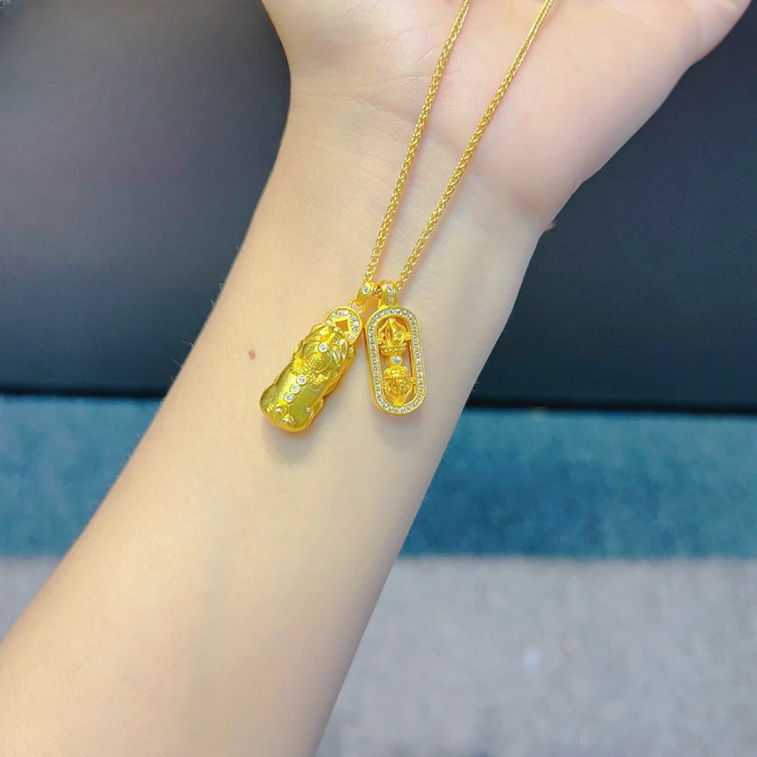 铜合金项链 韦雪同款镶钻貔貅金刚杵项链  叠戴锁骨链高级感爆款