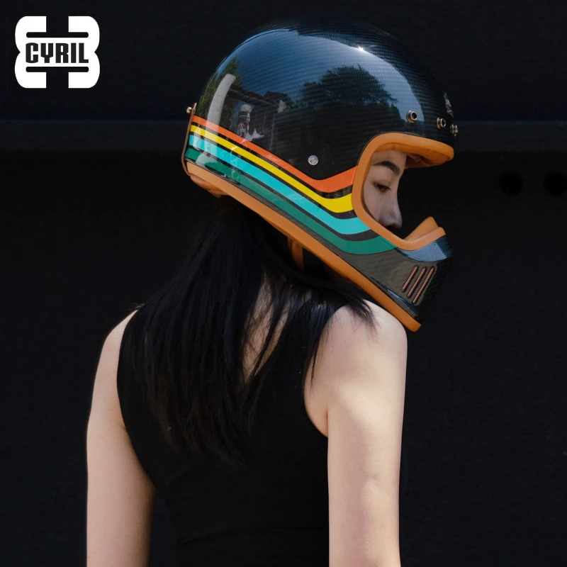 CYRIL赛罗炭纤维头盔摩托车复古头盔四季男女冬季机车街车全盔