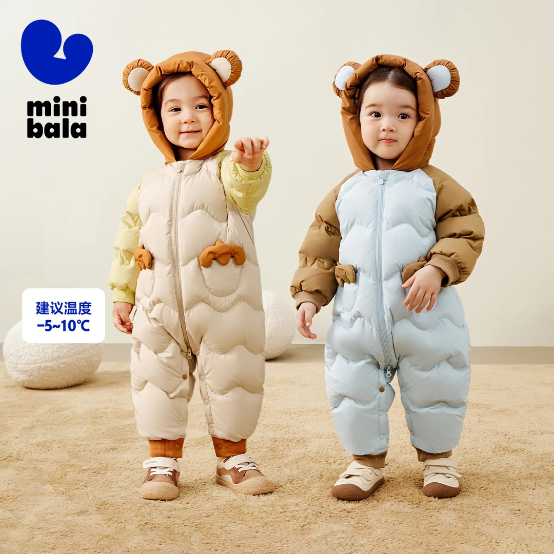 迷你巴拉婴童加厚萌趣连体羽绒服男童女童冬保暖