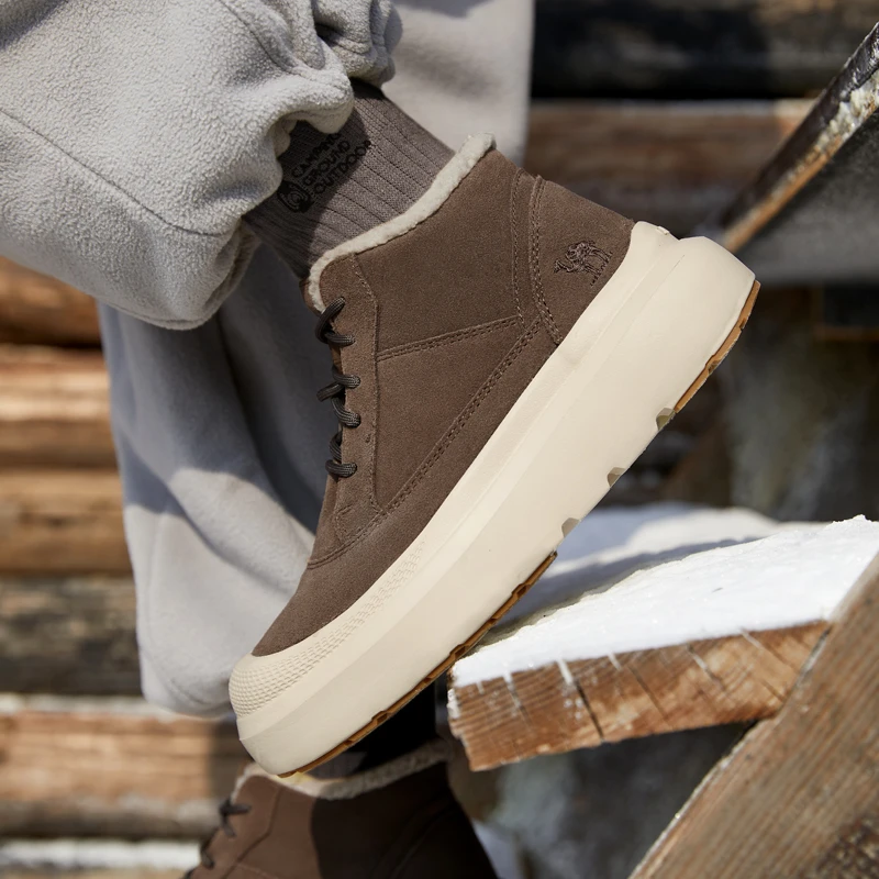 骆驼男鞋2025夏季新款男休闲棉鞋防滑加绒加厚保暖增高厚底雪地靴