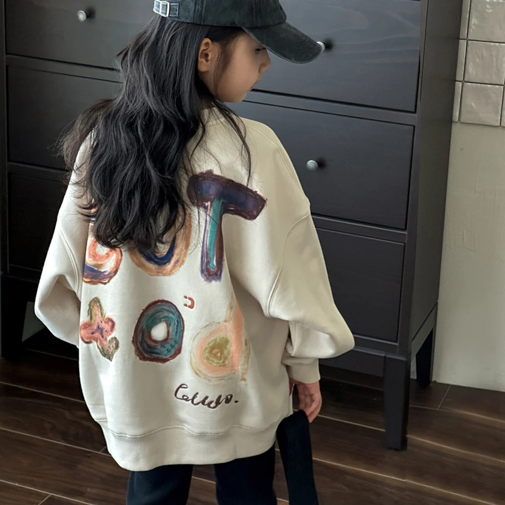 女童秋季圆领卫衣童装新款儿童韩版洋气女孩宽松休闲上衣中大童潮