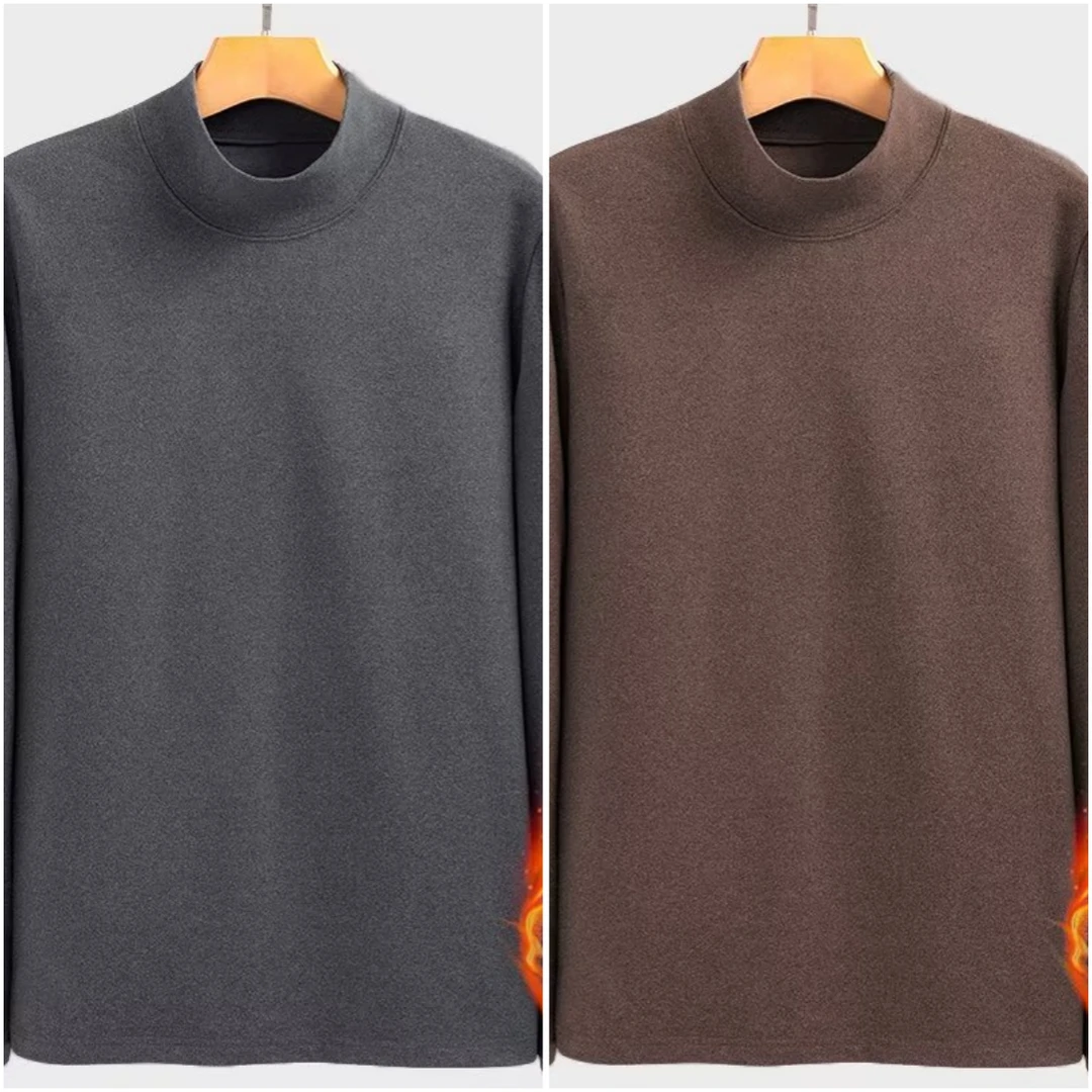 半高领双面绒男士秋冬款百搭商务上衣修身内搭保暖打底衫长袖t恤