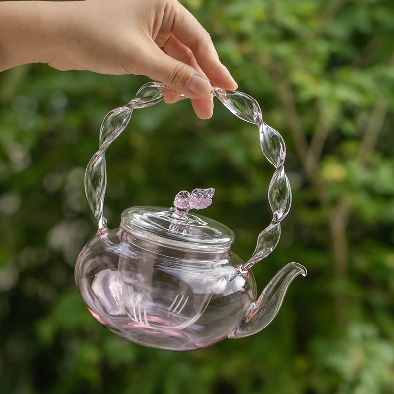 蝴蝶玻璃提梁壶女士煮花茶壶水果茶壶加厚耐热泡茶壶带煮茶壶过滤