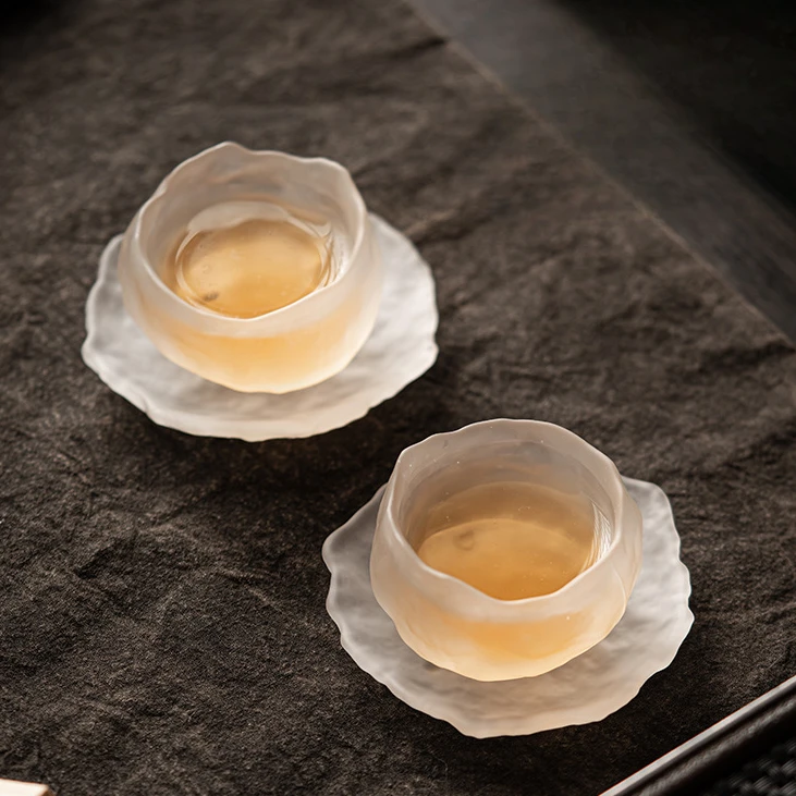 【两杯两垫】 上神冰川杯50ML主人杯女士玻璃茶杯品茗杯冰冻烧