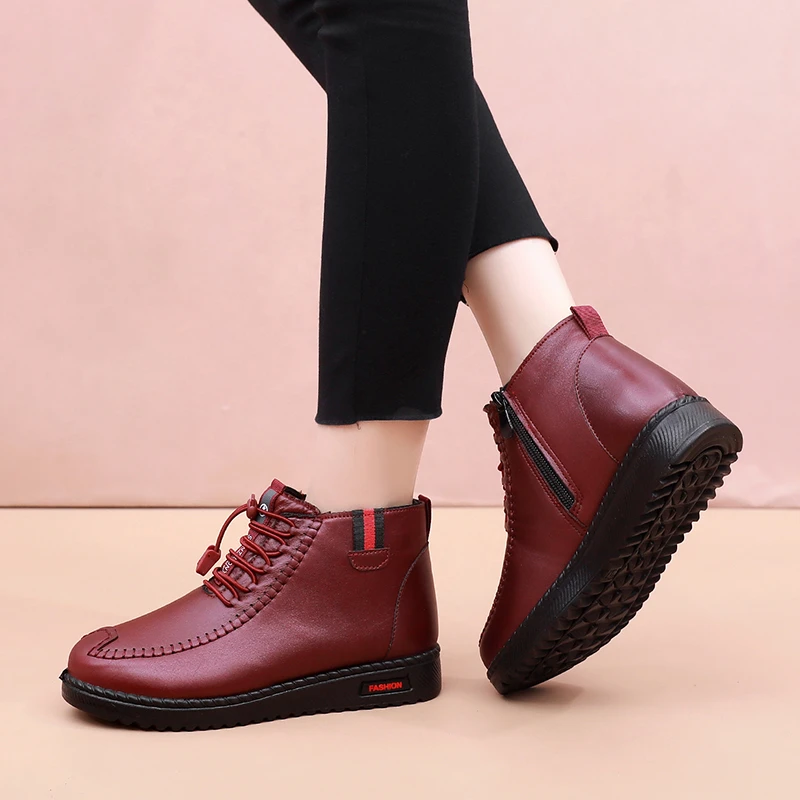 加绒加厚棉鞋女冬季新款软底防滑中老年棉靴短靴保暖妈妈鞋雪地靴