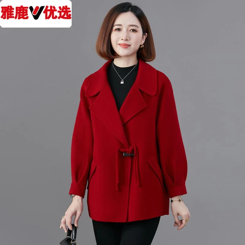雅鹿优选双面呢羊绒大衣秋冬时尚宽松休闲妈妈装高端双面呢小个子