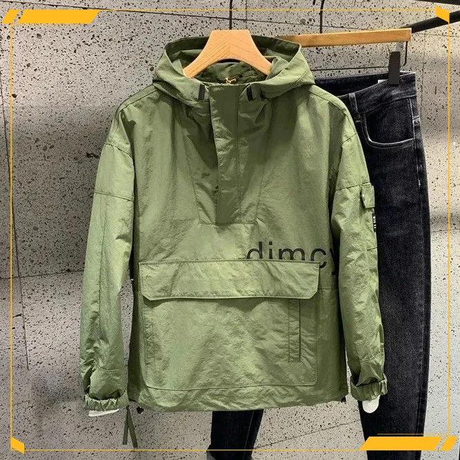 韩版日系2023年秋季纯色休闲连帽印字母冲锋衣潮流百搭宽松学生