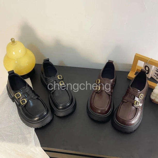 【橙橙—厚底搭扣】jk双排扣减龄学院增高厚底复古软底韩系乐福鞋