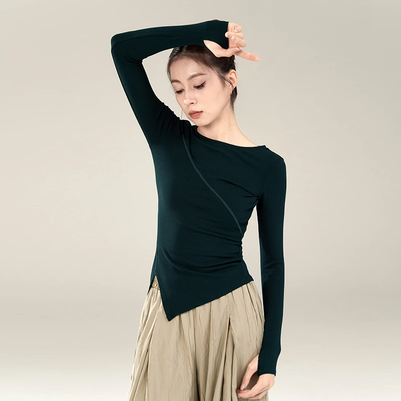 现代舞蹈服练功服女秋季2023新款显瘦舞衣长袖修身弹力上衣形体服