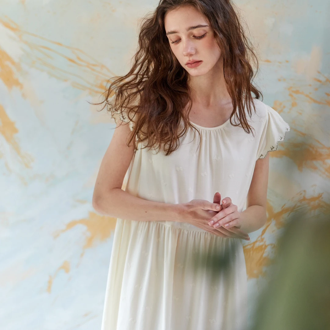 连衣裙棉长款睡裙家居服女士夏季薄款甜美宽松简约舒适2419