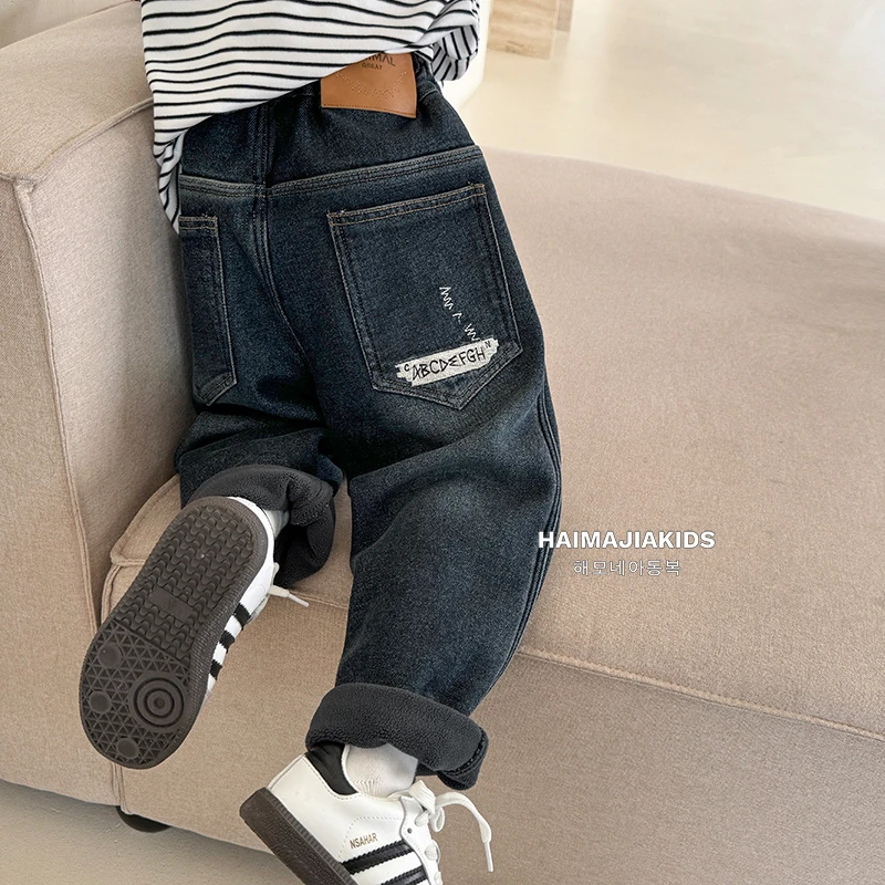 【超软超弹】男童休闲帅气加厚加绒直筒牛仔裤中大童巨好穿|24dj14