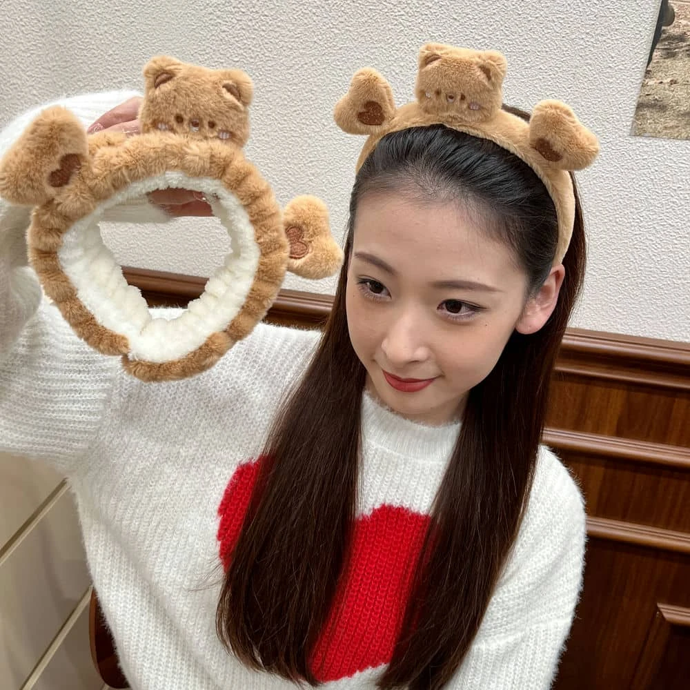 网红小熊洗脸发箍发卡毛绒秋冬2023年少女敷面膜束发带头饰新款