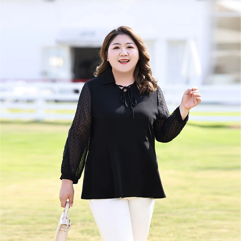大码遮肚雪纺衫上衣女2025春季新品胖mm韩版V领显瘦九分袖蕾丝衫