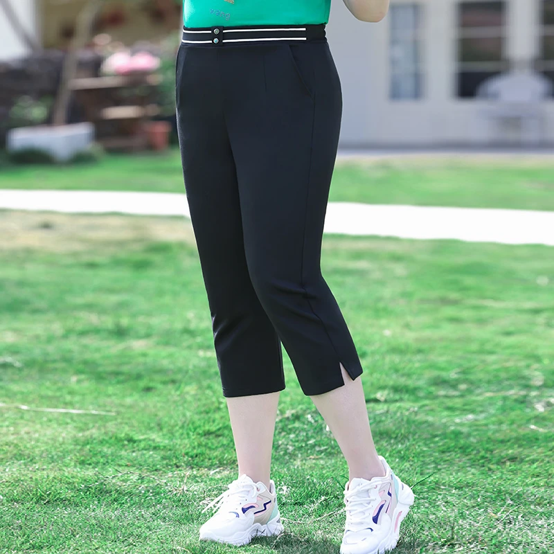 大码七分裤女胖mm薄款直筒裤夏季新款宽松开叉高腰弹力妈妈装中裤