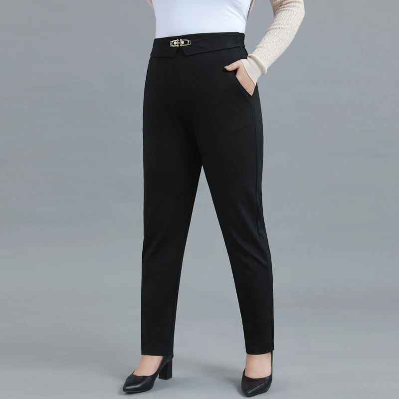 胖妹妹大码高腰休闲裤女秋季新款外穿弹力显瘦百搭哈伦裤女裤黑色