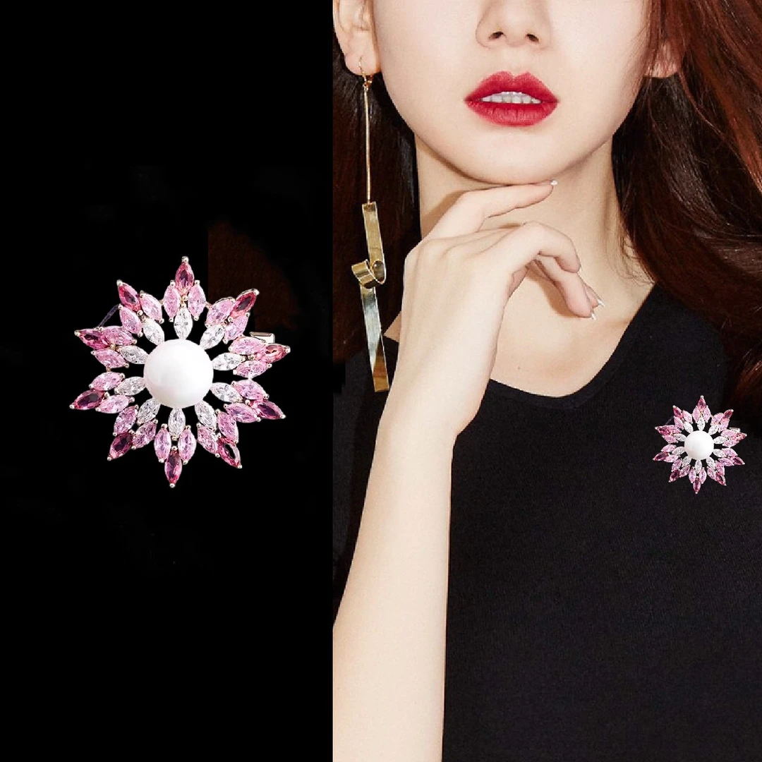 铜合金合成锆石胸针  【璀璨星河】时尚百搭高档气质雪花胸针986