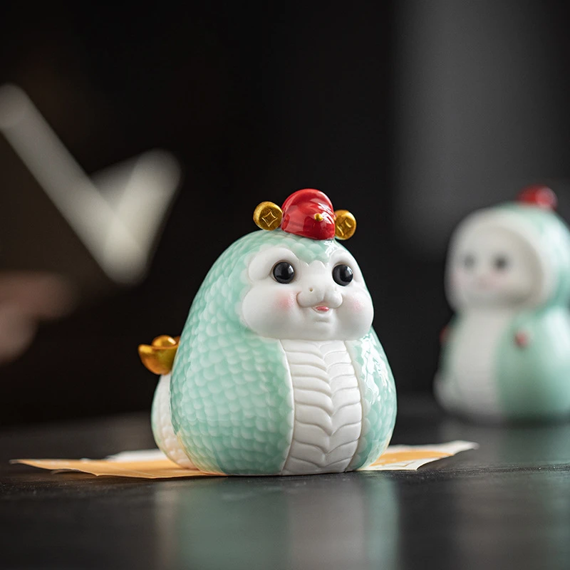 创意陶瓷蛇摆件蛇年可爱生肖吉祥物工艺品招财家居风水装饰小礼品