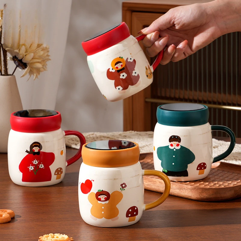 可爱马克杯带盖密封情侣杯家庭杯子家用喝水一家人陶瓷办公室水杯