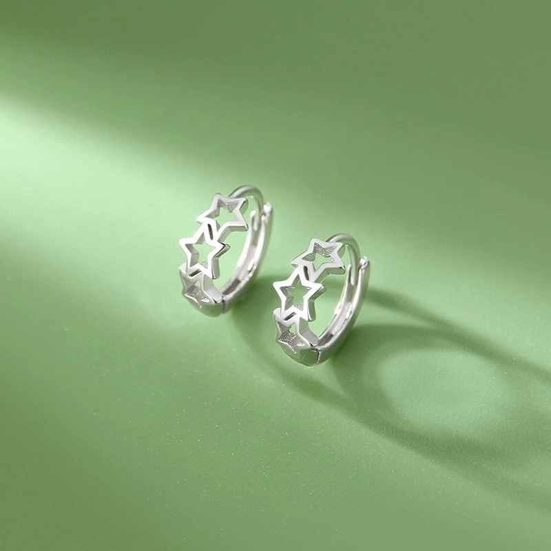 925银耳饰 纯银耳扣女镂空五角星星简约个性时尚养耳洞EK106