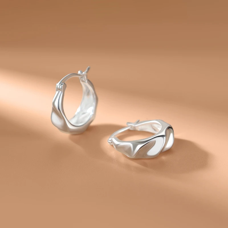 足银耳饰 999纯银耳环女法式不规则轻奢简约百搭气质个性耳圈B83